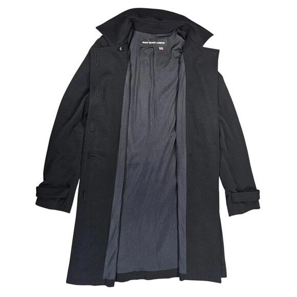 Y2K Mary Quant London Black Stretch Coat White Daisy Buttons Size 8 Japan Mod - Picture 5 of 14